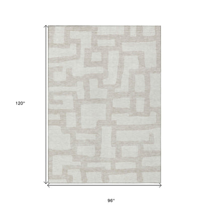 Tabselect Home Line 8' X 10' Ivory And Beige Abstract Washable Indoor Outdoor Area Rug