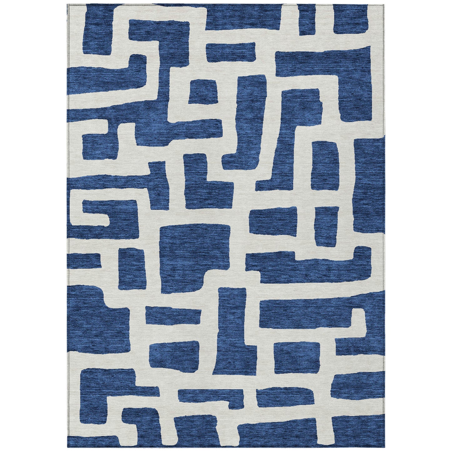 Tabselect Home Line 5' X 8' Navy Blue And Ivory Abstract Washable Indoor Outdoor Area Rug