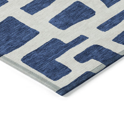 Tabselect Home Line 5' X 8' Navy Blue And Ivory Abstract Washable Indoor Outdoor Area Rug