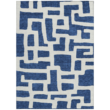 Tabselect Home Line 5' X 8' Navy Blue And Ivory Abstract Washable Indoor Outdoor Area Rug