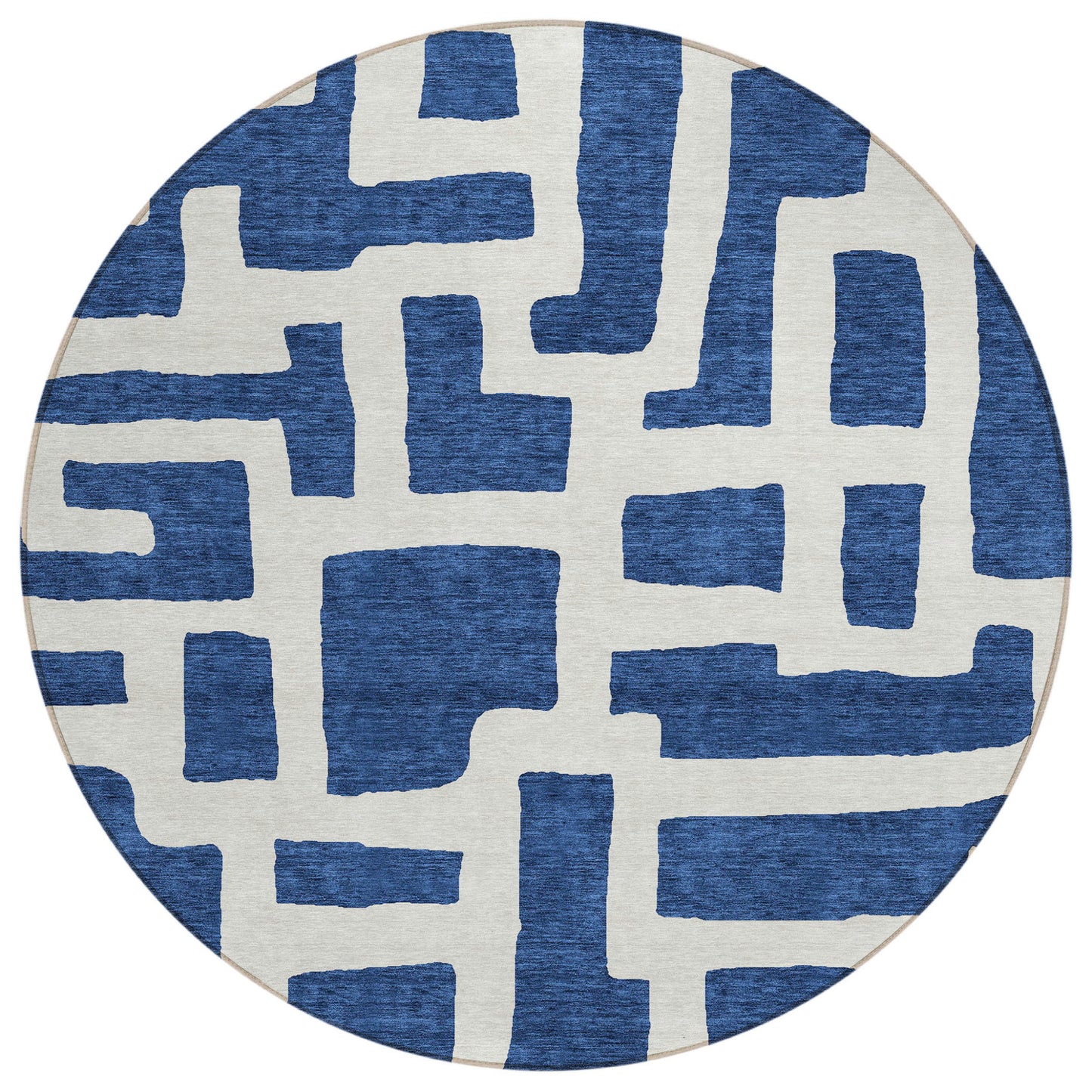 Tabselect Home Line 8' Navy Blue And Ivory Round Abstract Washable Indoor Outdoor Area Rug