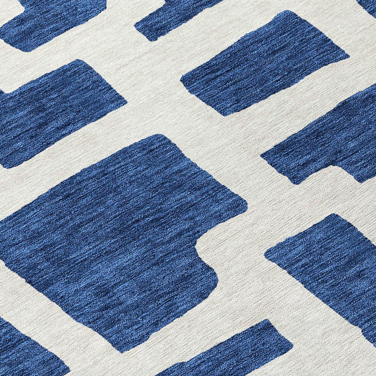 Tabselect Home Line 8' Navy Blue And Ivory Round Abstract Washable Indoor Outdoor Area Rug