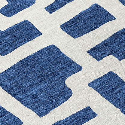 Tabselect Home Line 8' Navy Blue And Ivory Round Abstract Washable Indoor Outdoor Area Rug