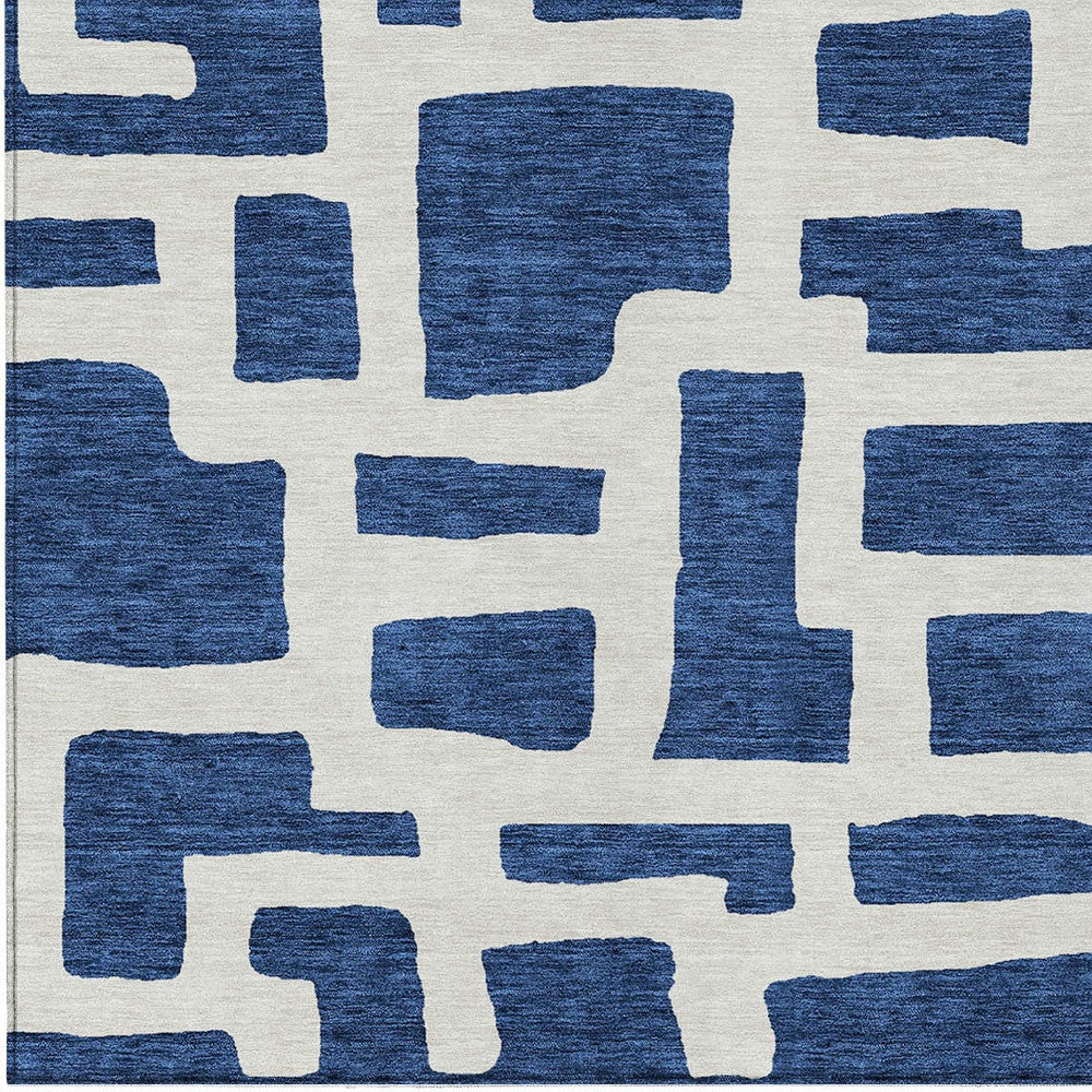 Tabselect Home Line 8' X 10' Navy Blue And Ivory Abstract Washable Indoor Outdoor Area Rug