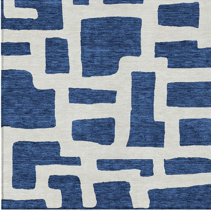 Tabselect Home Line 8' X 10' Navy Blue And Ivory Abstract Washable Indoor Outdoor Area Rug