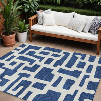 Tabselect Home Line 8' X 10' Navy Blue And Ivory Abstract Washable Indoor Outdoor Area Rug