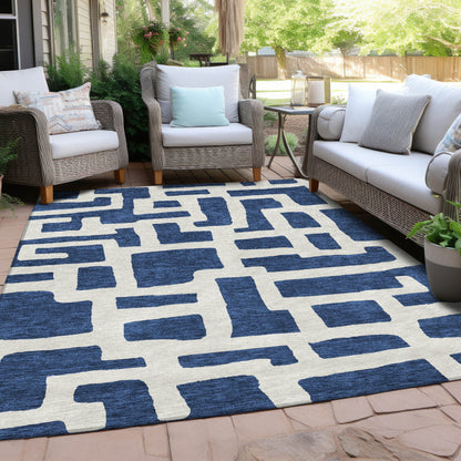 Tabselect Home Line 8' X 10' Navy Blue And Ivory Abstract Washable Indoor Outdoor Area Rug