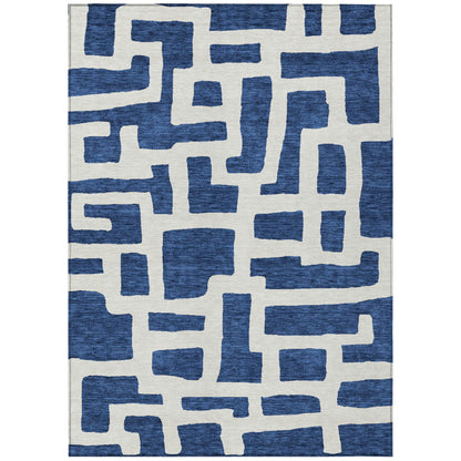 Tabselect Home Line 8' X 10' Navy Blue And Ivory Abstract Washable Indoor Outdoor Area Rug