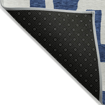 Tabselect Home Line 8' X 10' Navy Blue And Ivory Abstract Washable Indoor Outdoor Area Rug