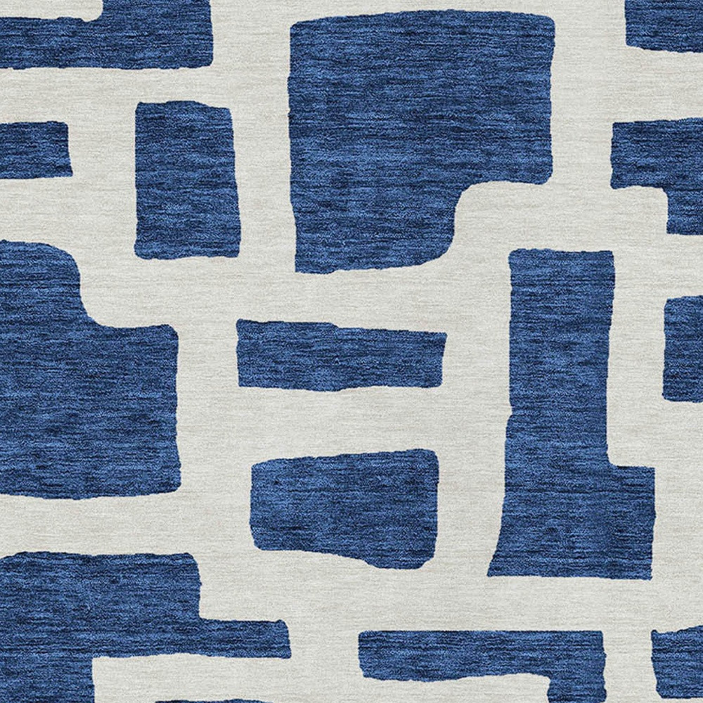 Tabselect Home Line 8' X 10' Navy Blue And Ivory Abstract Washable Indoor Outdoor Area Rug