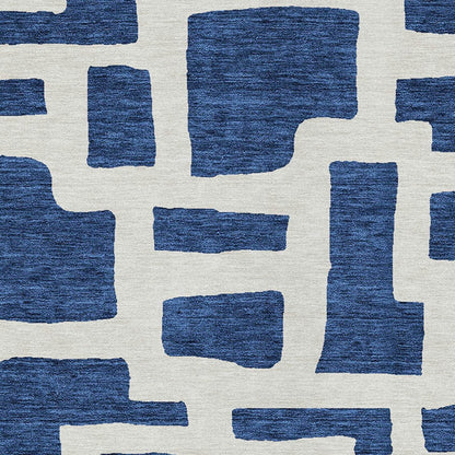 Tabselect Home Line 8' X 10' Navy Blue And Ivory Abstract Washable Indoor Outdoor Area Rug