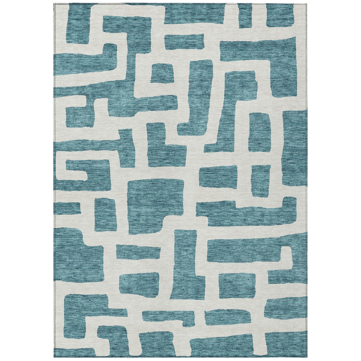 Tabselect Home Line 5' X 8' Teal Blue And Ivory Abstract Washable Indoor Outdoor Area Rug