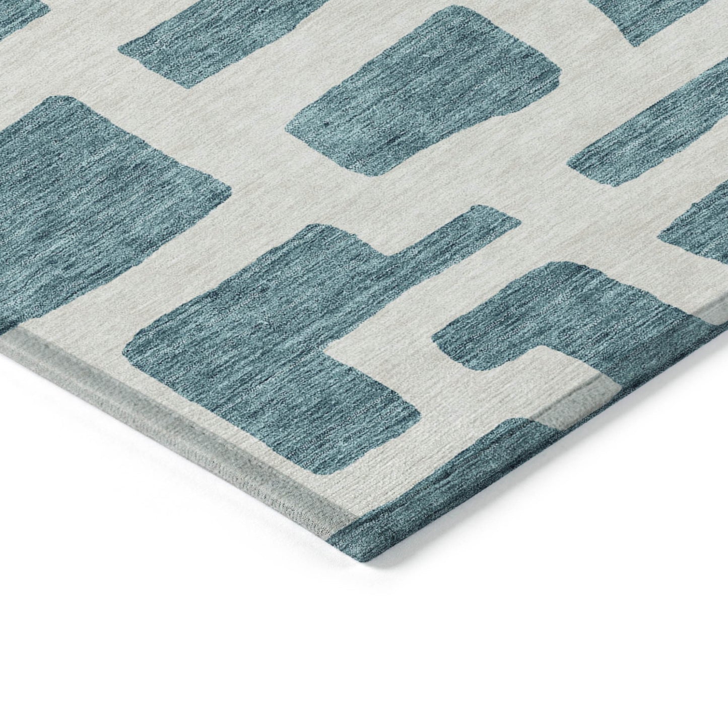 Tabselect Home Line 5' X 8' Teal Blue And Ivory Abstract Washable Indoor Outdoor Area Rug