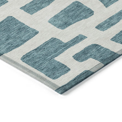 Tabselect Home Line 5' X 8' Teal Blue And Ivory Abstract Washable Indoor Outdoor Area Rug