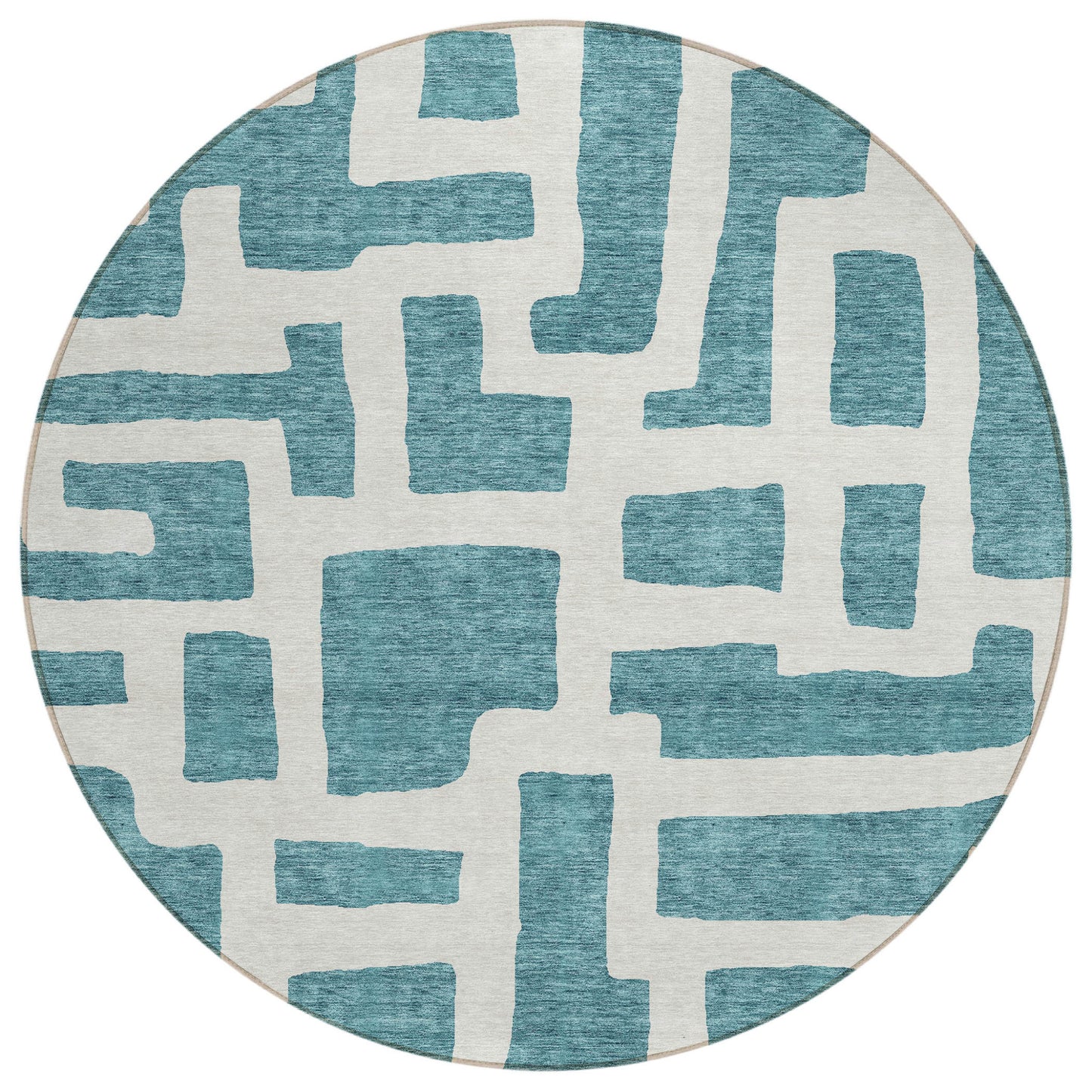 Tabselect Home Line 8' Teal Blue And Ivory Round Abstract Washable Indoor Outdoor Area Rug