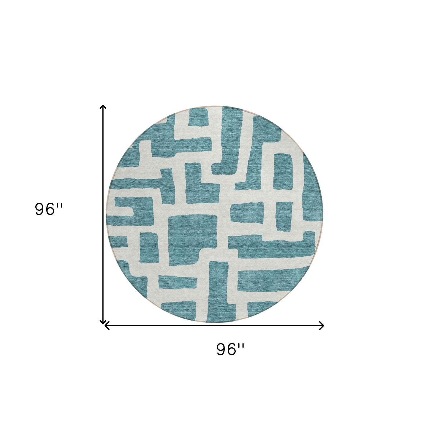 Tabselect Home Line 8' Teal Blue And Ivory Round Abstract Washable Indoor Outdoor Area Rug