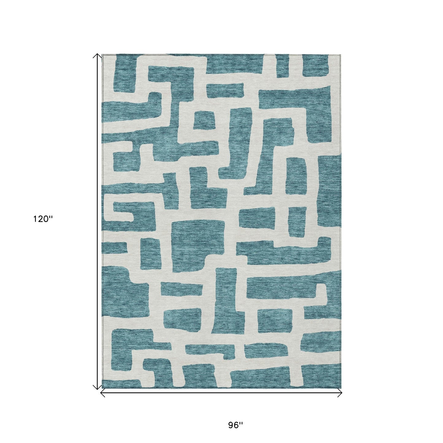 Tabselect Home Line 8' X 10' Teal Blue And Ivory Abstract Washable Indoor Outdoor Area Rug