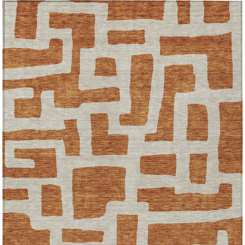Tabselect Home Line 5' X 8' Terra Cotta And Gray Abstract Washable Indoor Outdoor Area Rug