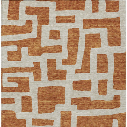 Tabselect Home Line 5' X 8' Terra Cotta And Gray Abstract Washable Indoor Outdoor Area Rug