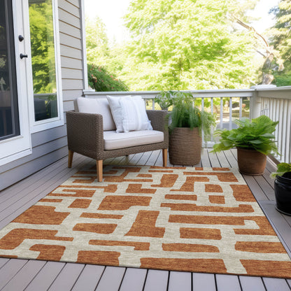 Tabselect Home Line 5' X 8' Terra Cotta And Gray Abstract Washable Indoor Outdoor Area Rug