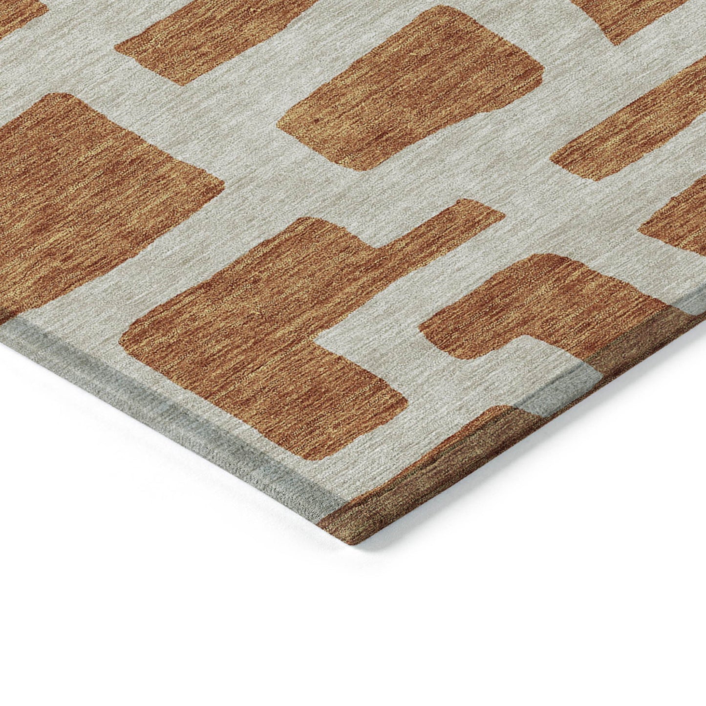 Tabselect Home Line 5' X 8' Terra Cotta And Gray Abstract Washable Indoor Outdoor Area Rug