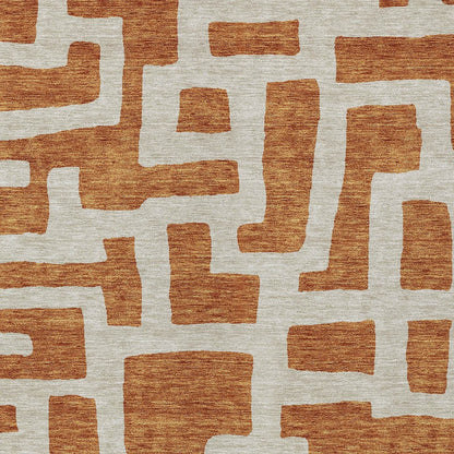 Tabselect Home Line 5' X 8' Terra Cotta And Gray Abstract Washable Indoor Outdoor Area Rug