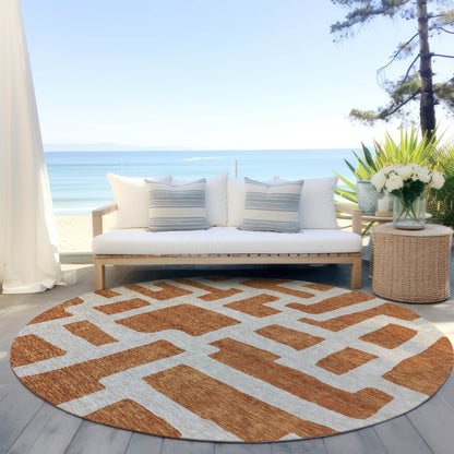 Tabselect Home Line 8' Terra Cotta And Gray Round Abstract Washable Indoor Outdoor Area Rug