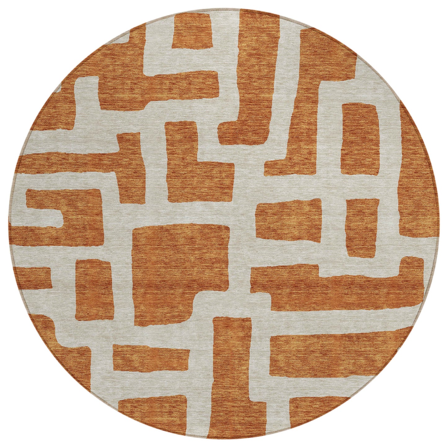 Tabselect Home Line 8' Terra Cotta And Gray Round Abstract Washable Indoor Outdoor Area Rug