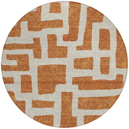 Tabselect Home Line 8' Terra Cotta And Gray Round Abstract Washable Indoor Outdoor Area Rug