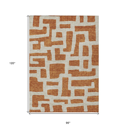 Tabselect Home Line 8' X 10' Terra Cotta And Gray Abstract Washable Indoor Outdoor Area Rug