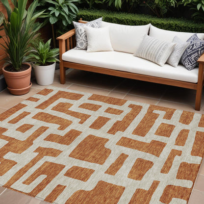 Tabselect Home Line 8' X 10' Terra Cotta And Gray Abstract Washable Indoor Outdoor Area Rug