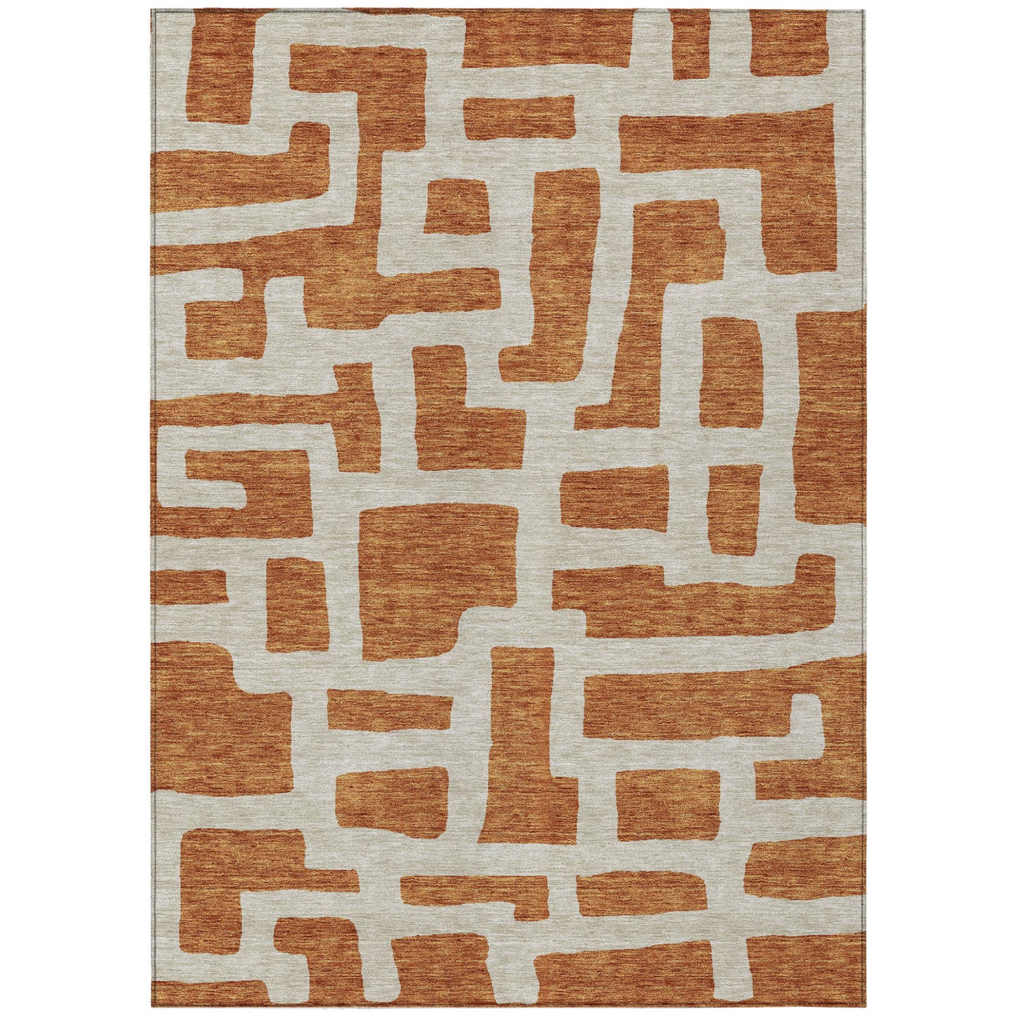 Tabselect Home Line 8' X 10' Terra Cotta And Gray Abstract Washable Indoor Outdoor Area Rug