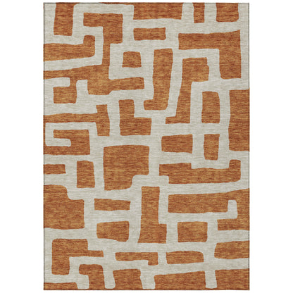 Tabselect Home Line 8' X 10' Terra Cotta And Gray Abstract Washable Indoor Outdoor Area Rug