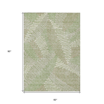 Tabselect Home Line 5' X 8' Artichoke Green Brown And Ivory Floral Washable Indoor Outdoor Area Rug