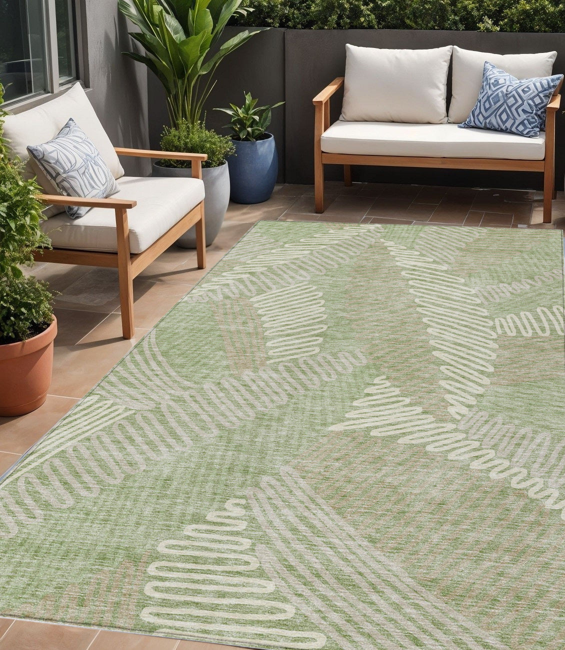 Tabselect Home Line 5' X 8' Artichoke Green Brown And Ivory Floral Washable Indoor Outdoor Area Rug