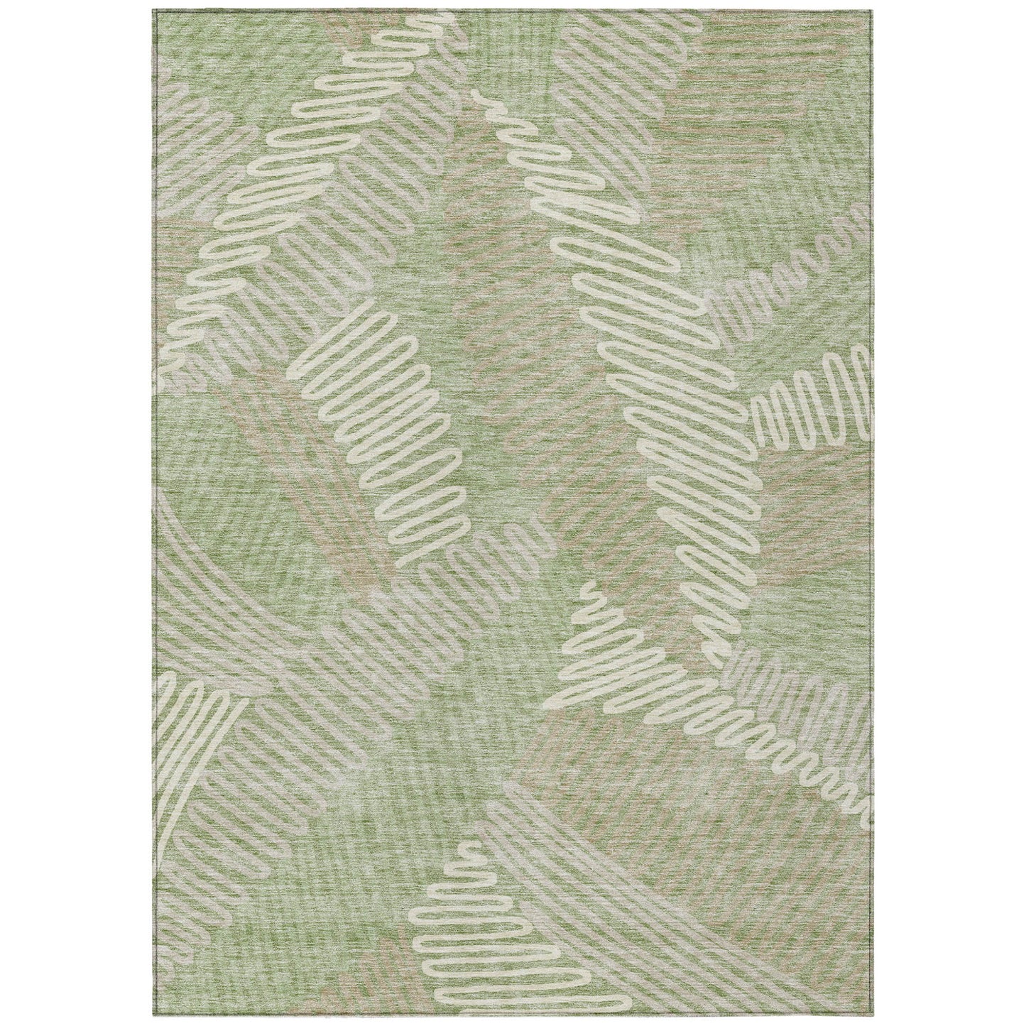 Tabselect Home Line 5' X 8' Artichoke Green Brown And Ivory Floral Washable Indoor Outdoor Area Rug