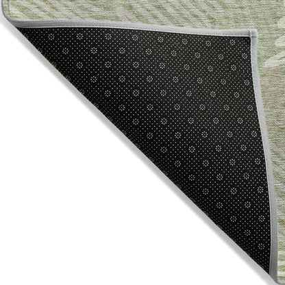 Tabselect Home Line 5' X 8' Artichoke Green Brown And Ivory Floral Washable Indoor Outdoor Area Rug