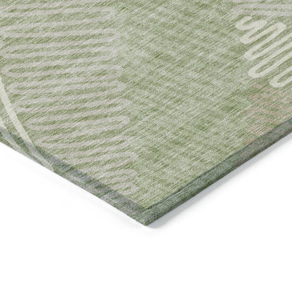 Tabselect Home Line 5' X 8' Artichoke Green Brown And Ivory Floral Washable Indoor Outdoor Area Rug