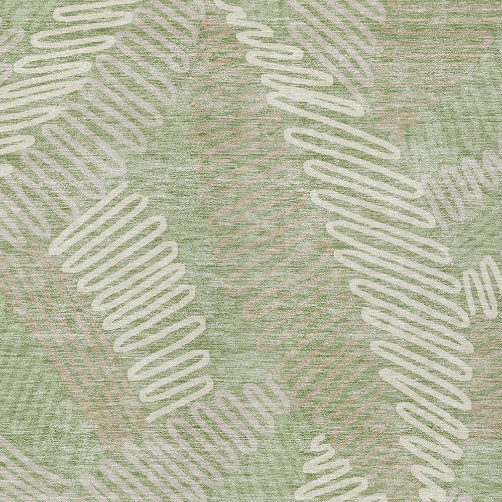 Tabselect Home Line 5' X 8' Artichoke Green Brown And Ivory Floral Washable Indoor Outdoor Area Rug