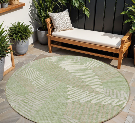 Tabselect Home Line 8' Artichoke Green Brown And Ivory Round Floral Washable Indoor Outdoor Area Rug