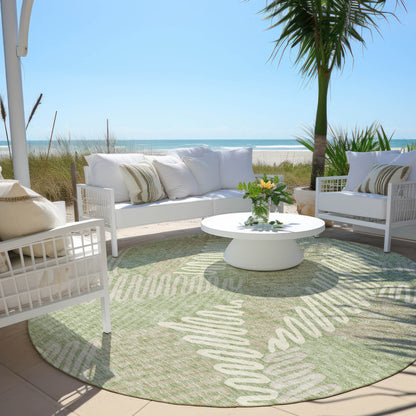 Tabselect Home Line 8' Artichoke Green Brown And Ivory Round Floral Washable Indoor Outdoor Area Rug