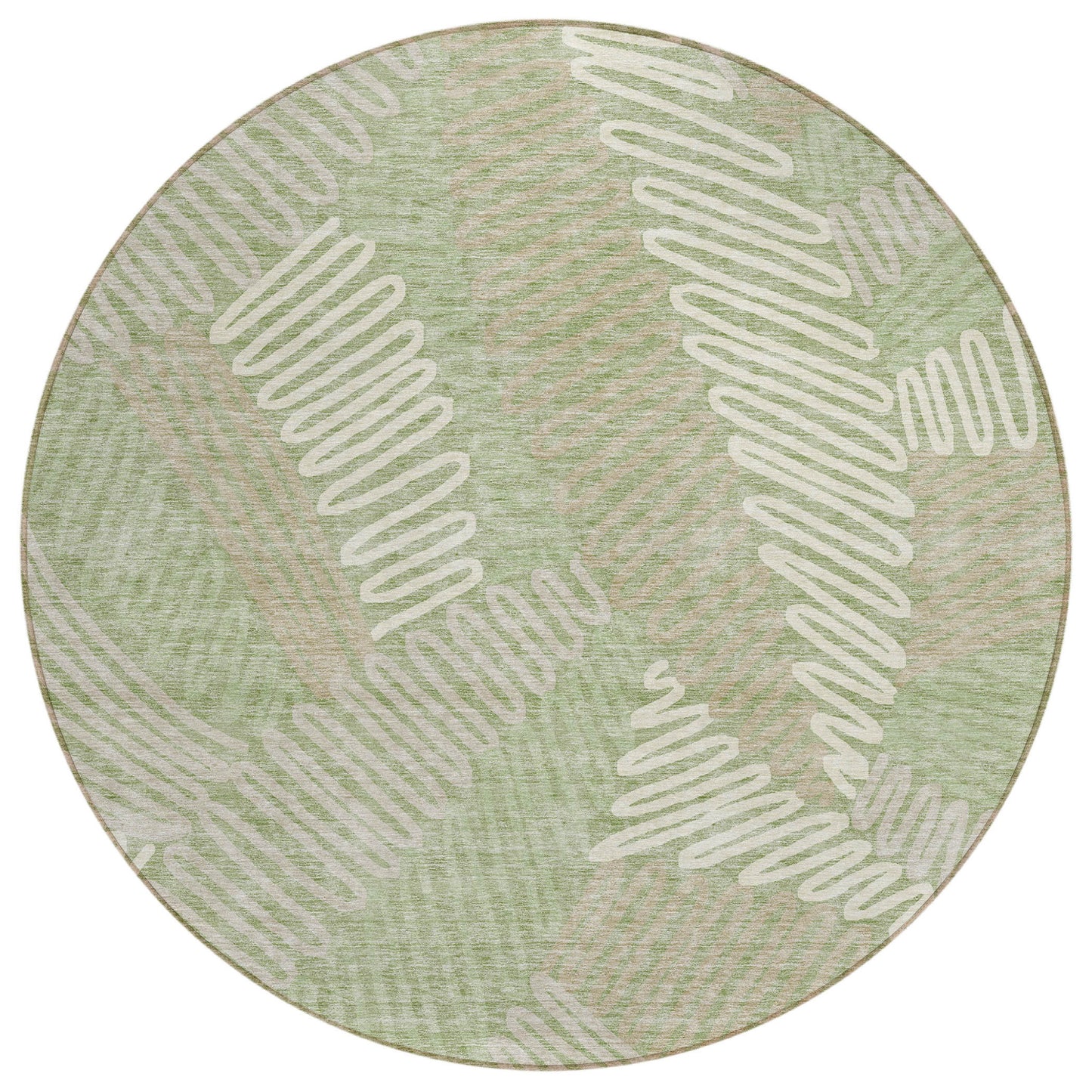 Tabselect Home Line 8' Artichoke Green Brown And Ivory Round Floral Washable Indoor Outdoor Area Rug