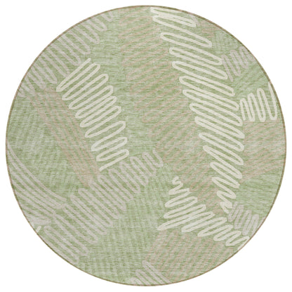 Tabselect Home Line 8' Artichoke Green Brown And Ivory Round Floral Washable Indoor Outdoor Area Rug