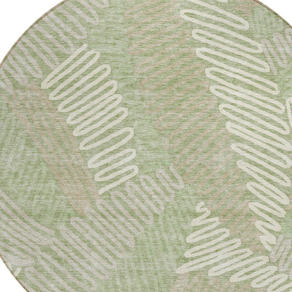 Tabselect Home Line 8' Artichoke Green Brown And Ivory Round Floral Washable Indoor Outdoor Area Rug