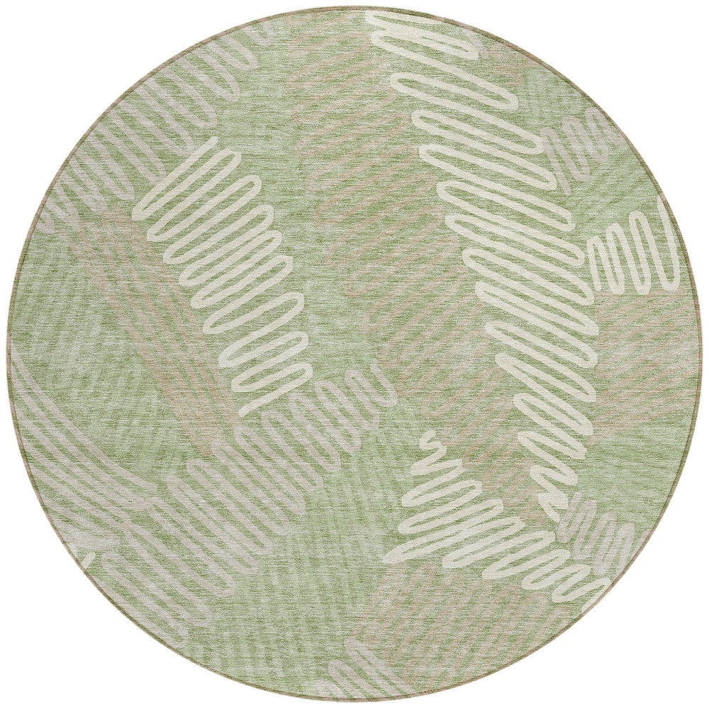 Tabselect Home Line 8' Artichoke Green Brown And Ivory Round Floral Washable Indoor Outdoor Area Rug