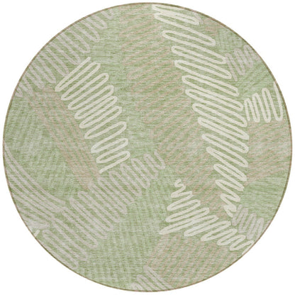 Tabselect Home Line 8' Artichoke Green Brown And Ivory Round Floral Washable Indoor Outdoor Area Rug
