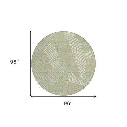 Tabselect Home Line 8' Artichoke Green Brown And Ivory Round Floral Washable Indoor Outdoor Area Rug