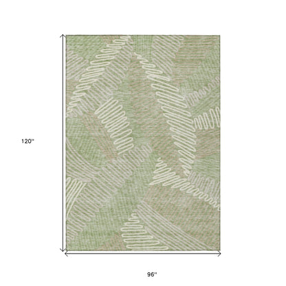 Tabselect Home Line 8' X 10' Artichoke Green Brown And Ivory Floral Washable Indoor Outdoor Area Rug