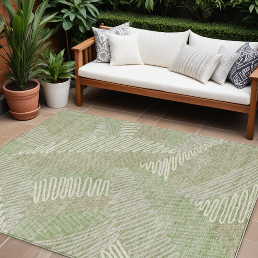 Tabselect Home Line 8' X 10' Artichoke Green Brown And Ivory Floral Washable Indoor Outdoor Area Rug
