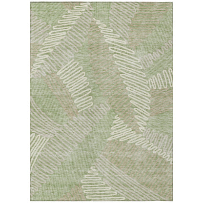 Tabselect Home Line 8' X 10' Artichoke Green Brown And Ivory Floral Washable Indoor Outdoor Area Rug